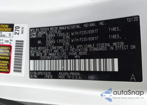 2021 Toyota Sienna Xle from USA, damaged, VIN 5TDYSKFC5MS007183